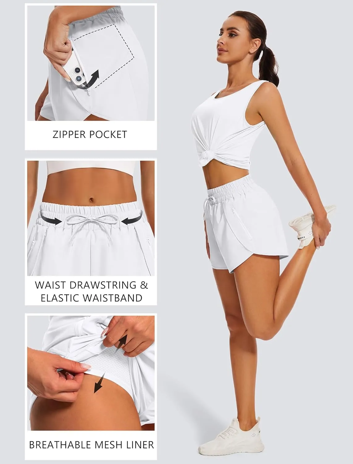 Women's Running Shorts High Waisted Quick Dry Athletic Shorts Sports Workout Gym Track Drawstring Shorts with Pockets