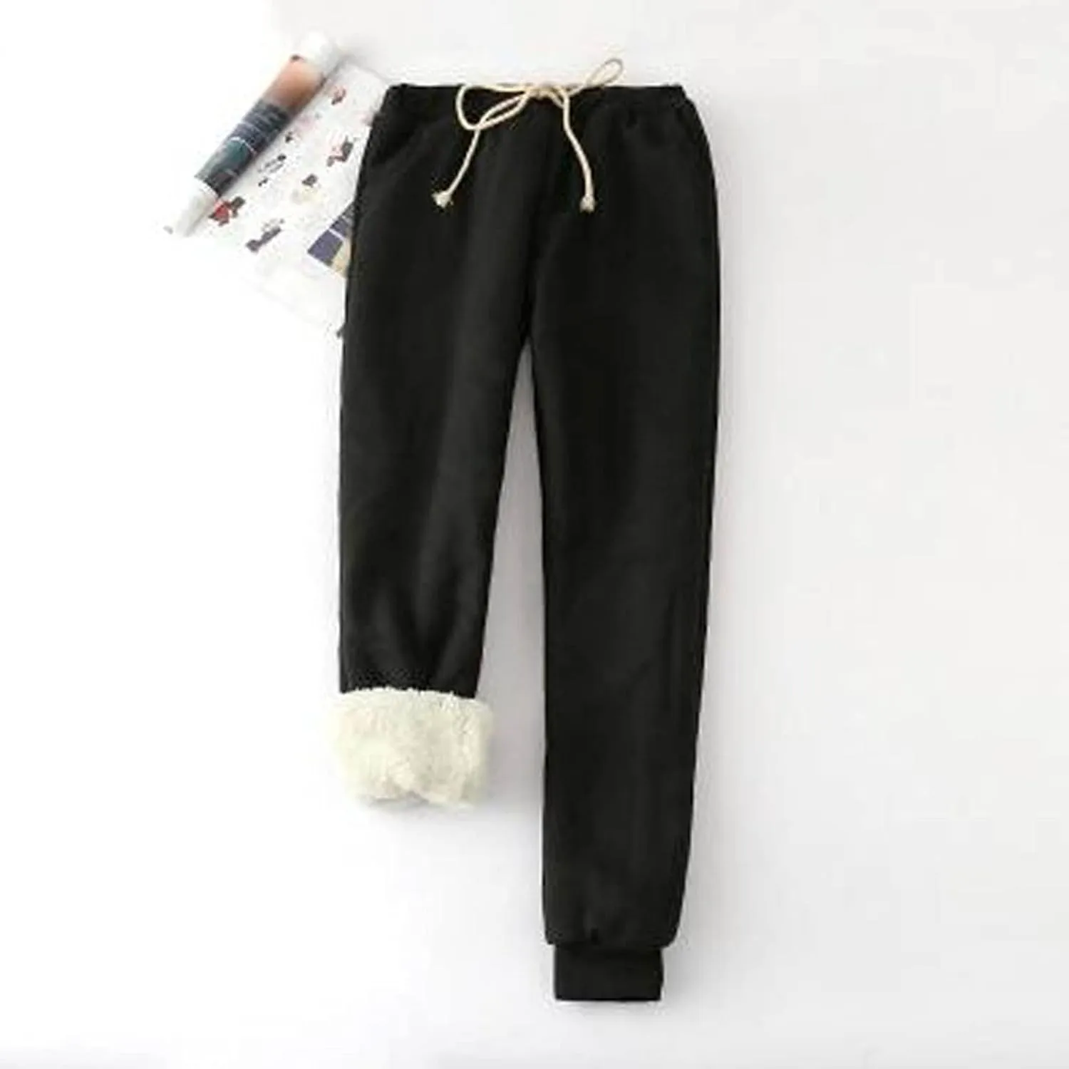 Womens Sweatpants Joggers Sherpa Fleece Lined Plus Size Pants Comfy Casual Trendy Winter Warm Trousers with Pockets