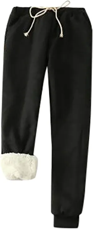 Womens Sweatpants Joggers Sherpa Fleece Lined Plus Size Pants Comfy Casual Trendy Winter Warm Trousers with Pockets