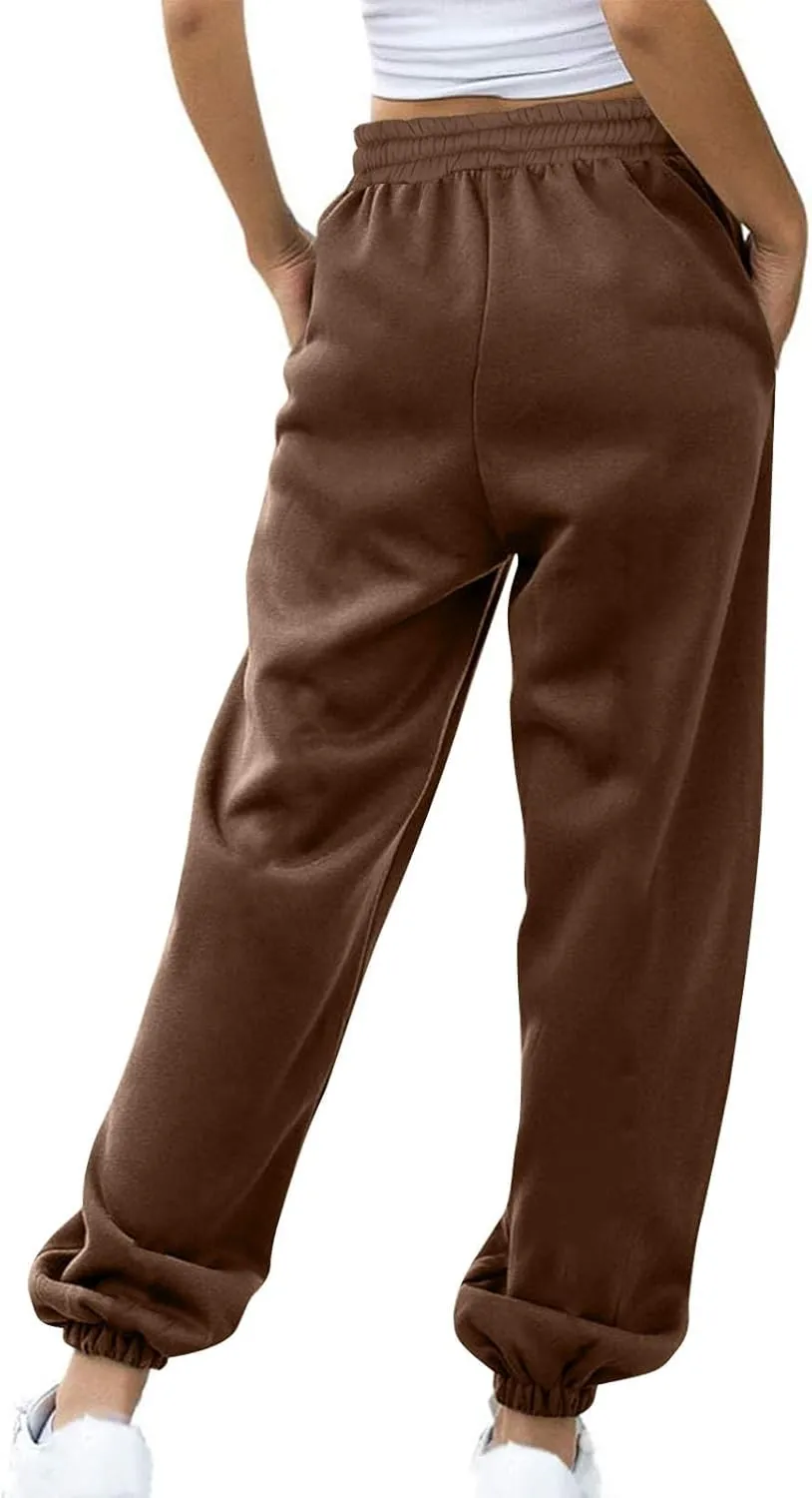 Women's Warm Sherpa Lined Sweatpants Baggy Joggers Causal Winter Fleece Pants Thermal High Waisted Hiking Track Pants