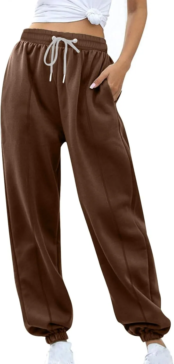 Women's Warm Sherpa Lined Sweatpants Baggy Joggers Causal Winter Fleece Pants Thermal High Waisted Hiking Track Pants