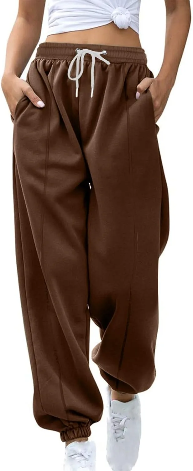 Women's Warm Sherpa Lined Sweatpants Baggy Joggers Causal Winter Fleece Pants Thermal High Waisted Hiking Track Pants