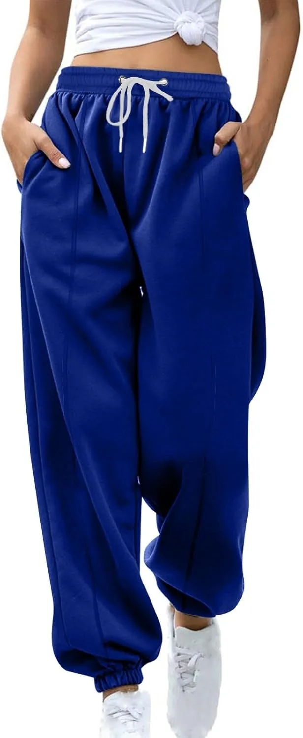 Women's Warm Sherpa Lined Sweatpants Baggy Joggers Causal Winter Fleece Pants Thermal High Waisted Hiking Track Pants